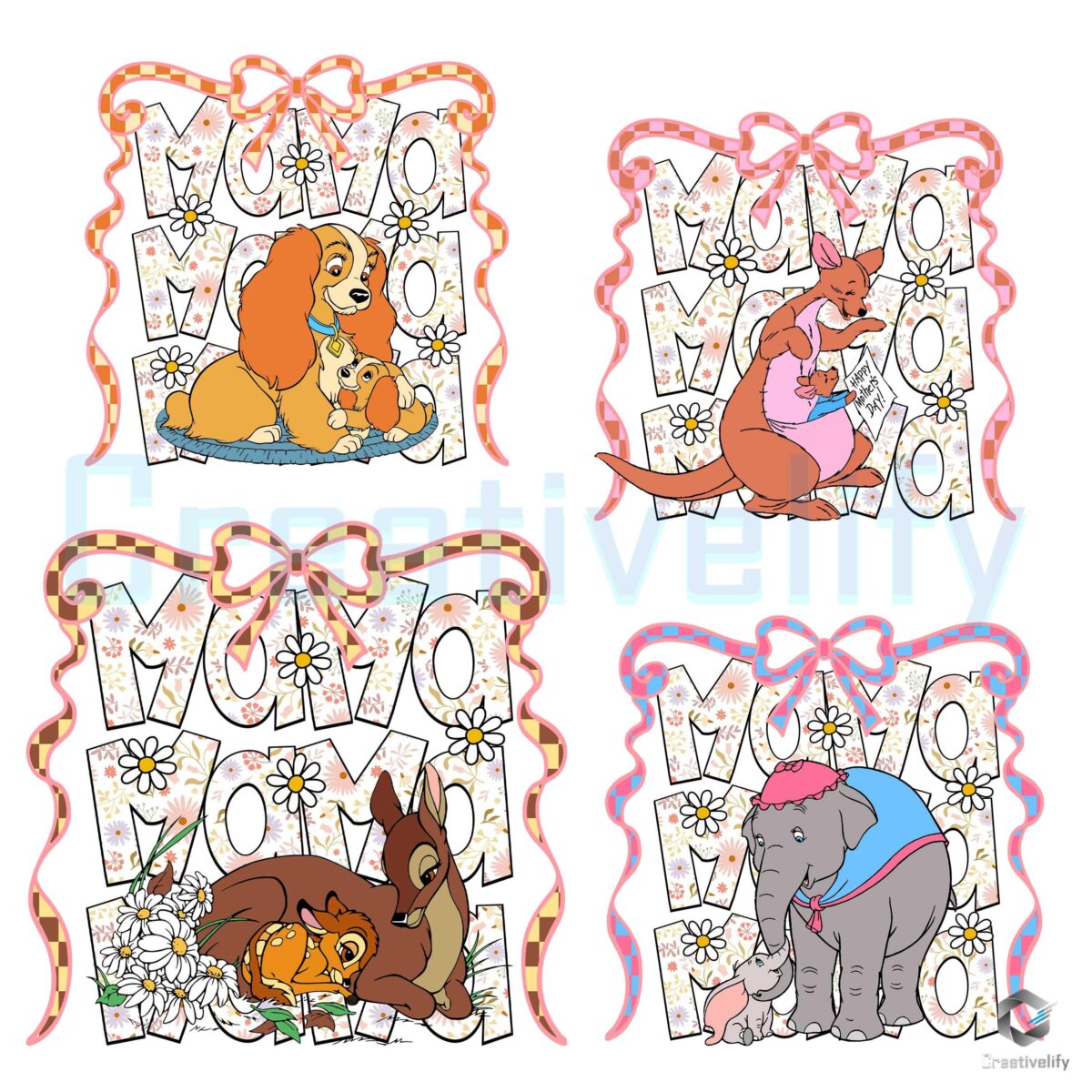 Disney Mom Coquette Bow Characters Bundle PNG Format