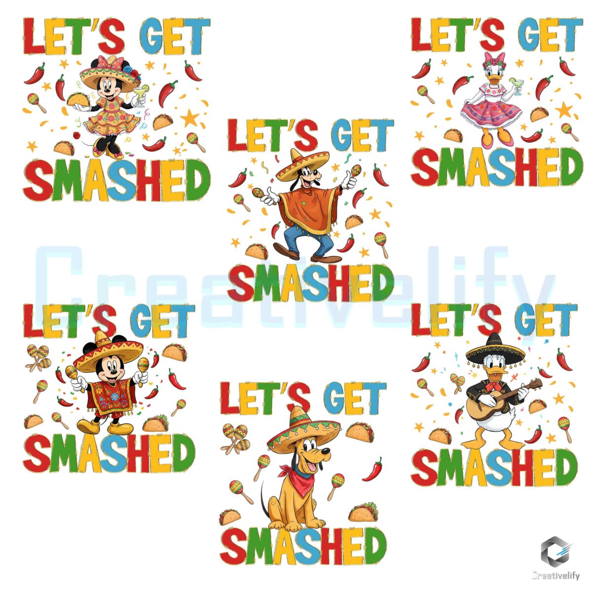 Get Smashed with Disney Friends Funny Fiesta PNG Design