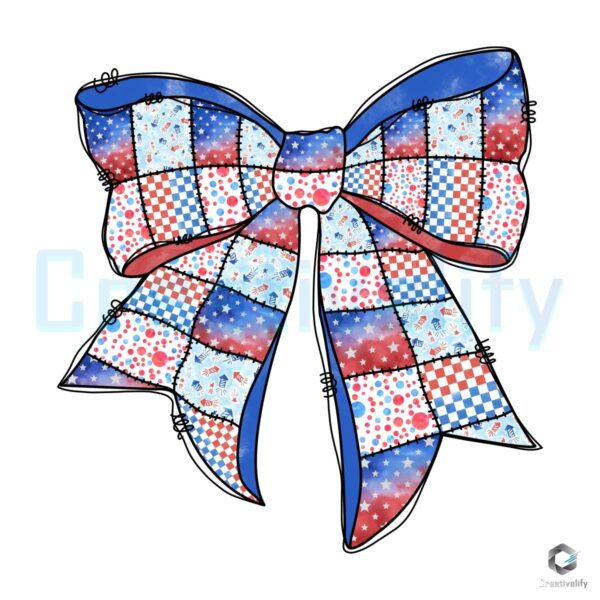 Patriotic Coquette Bow in Watercolor Patchwork SVG PNG Files