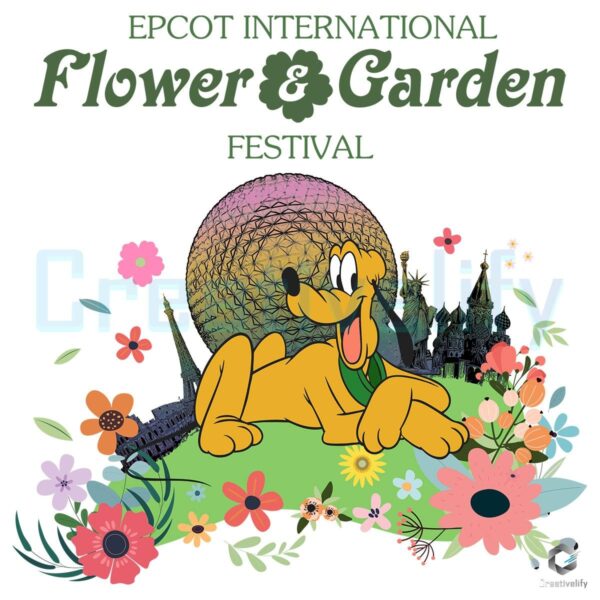 Pluto Dog at Epcot Ball Flower Garden Festival PNG