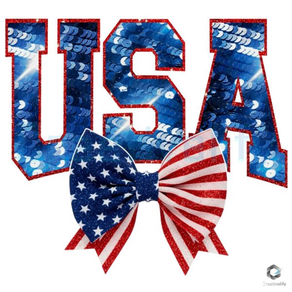 Sparkly Red White Blue USA Bow PNG for 4th of July Glitter Fun