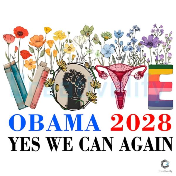 Vote Obama 2028 Yes We Can Again Floral PNG Design