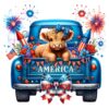 4Th Of July Cute Highland Cow On The American Truck PNG