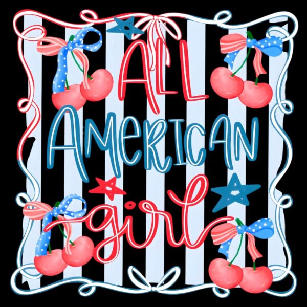 All American Girl Coquette Preppy 4Th Of July Cherries PNG