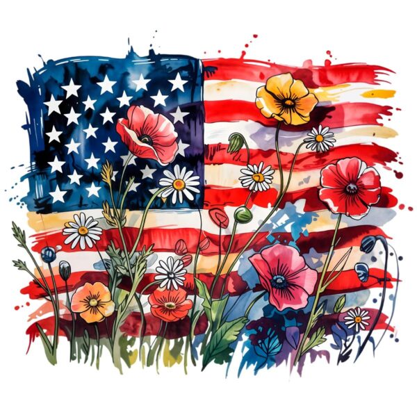American Flag Floral Patriotic Wildflower Usa PNG
