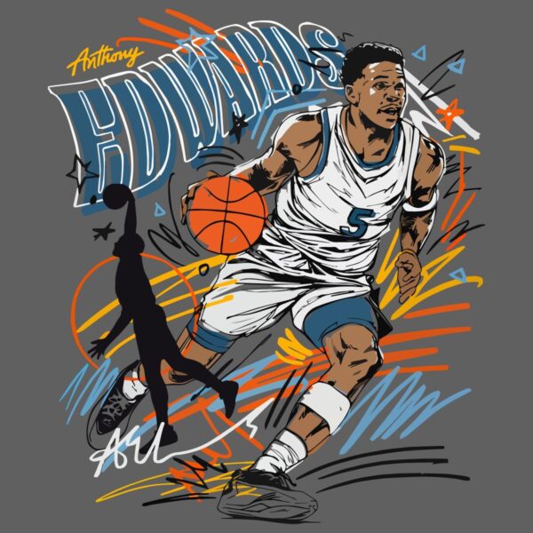 Anthony Edwards Minnesota Timberwolves Scribble Art Basketball PNG