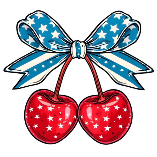Cherry Bow 4Th Of July Cherry Bow Usa Flag PNG