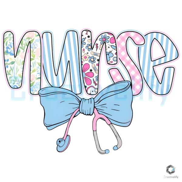 Chic Preppy Nurse with Blue Floral Stethoscope PNG
