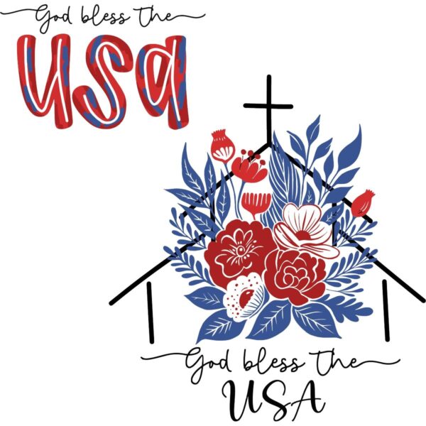 God Bless The Usa Floral Christian America PNG