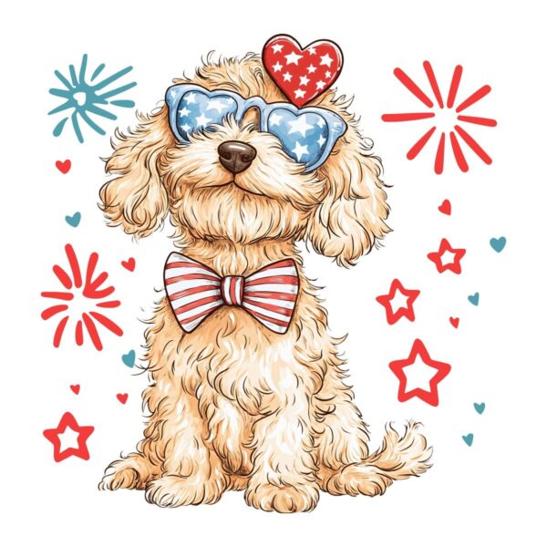 Goldendoodle Usa Dog Fourth Of July PNG Sublimation Design