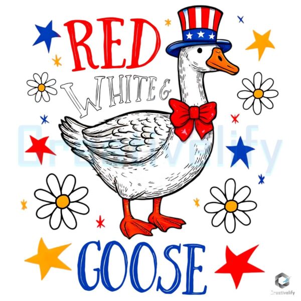 Goofy Goose Patriotic Floral Fourth of July PNG Design