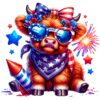Highland Cow Merica Fourth Of July Sublimation PNG