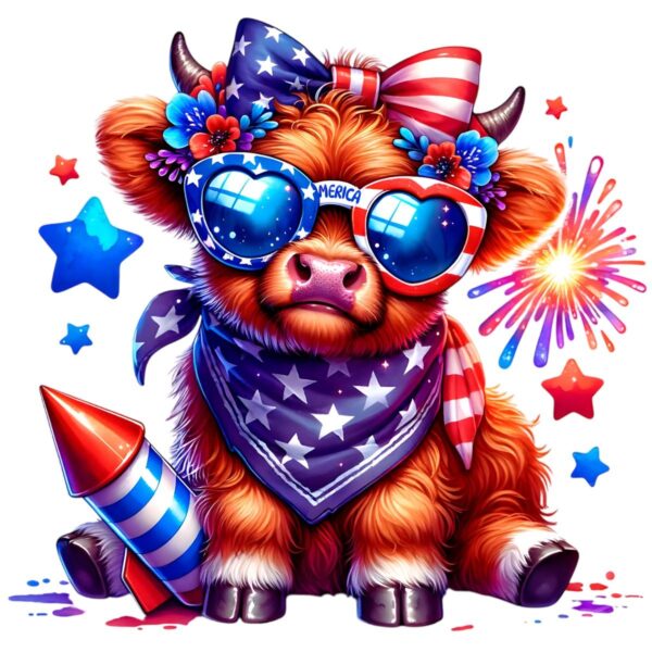 Highland Cow Merica Fourth Of July Sublimation PNG