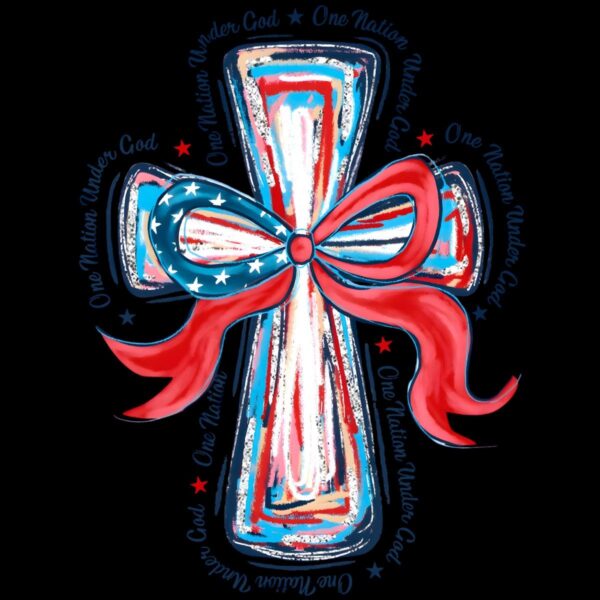 One Nation Under God Coquette Bow Cross Brushstroke PNG