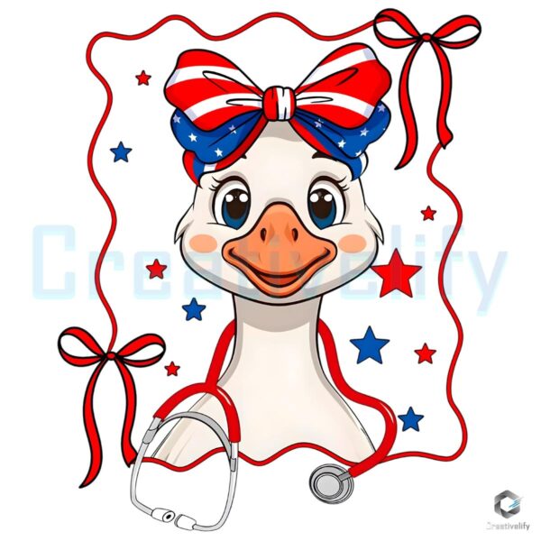Patriotic Goose Nurse with Stethoscope Coquette PNG Design