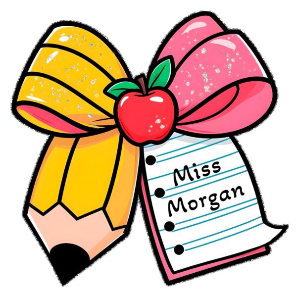 Personalize Teacher Pencil Coquette Bow PNG