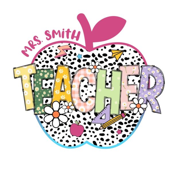 Personalized Apple Teacher Dalmatian Back To School PNG