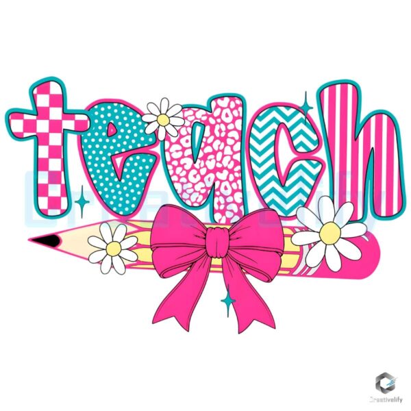 Preppy Coquette Teacher Pencil Design Retro Checkered PNG