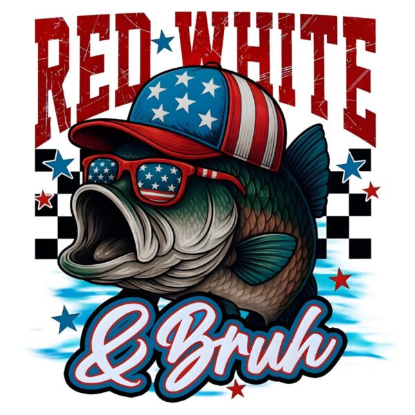 Red White And Bruh 4Th July Bass Fishing American Flag PNG