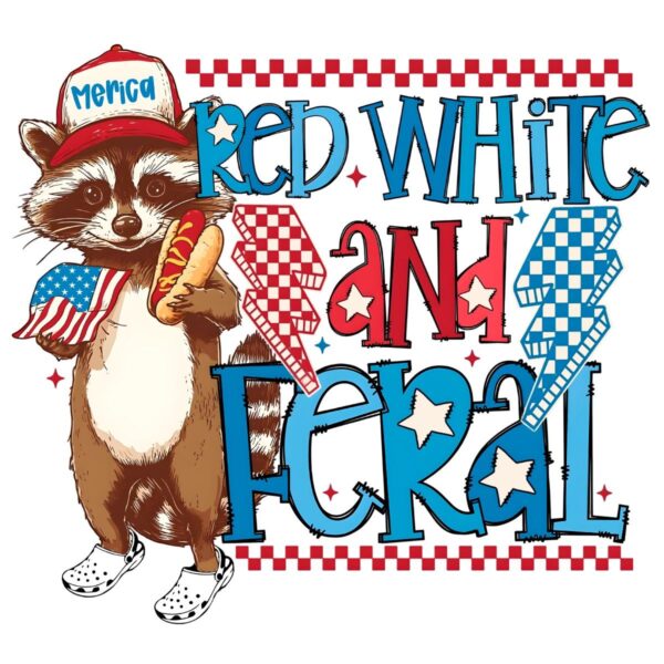 Red White And Feral Funny Patriotic Raccoon PNG