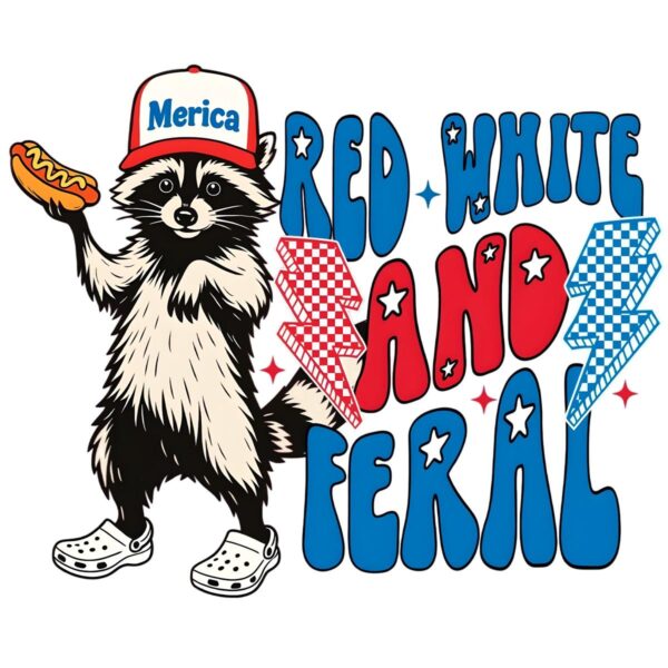 Red White And Feral Funny Raccoon Merica PNG