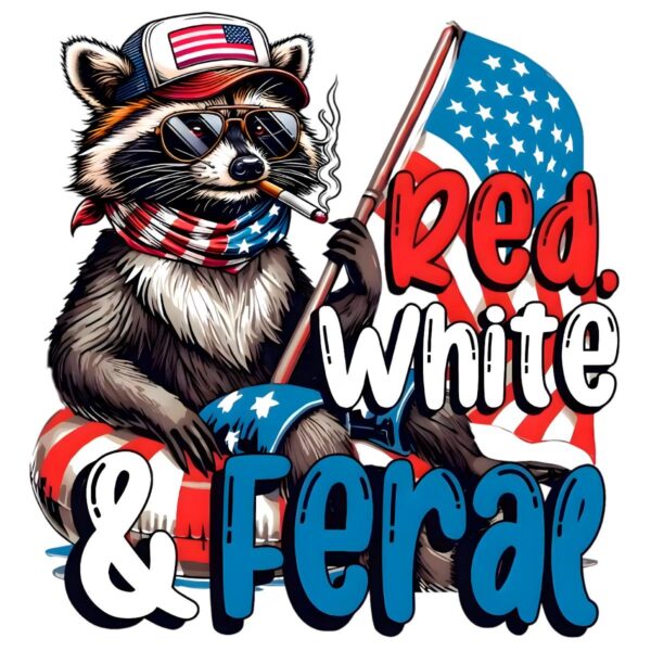 Red White And Feral Funny Usa Raccoon Hotdog PNG