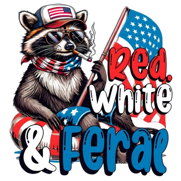 Red White And Feral Usa Funny Raccoon Merica PNG