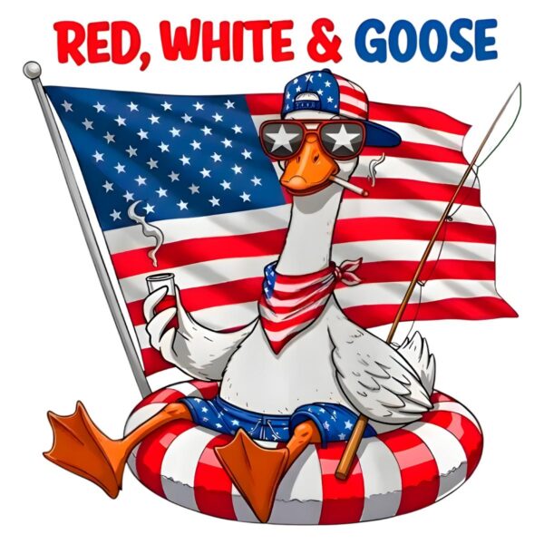 Red White And Goose Fishing Fourth Of July PNG