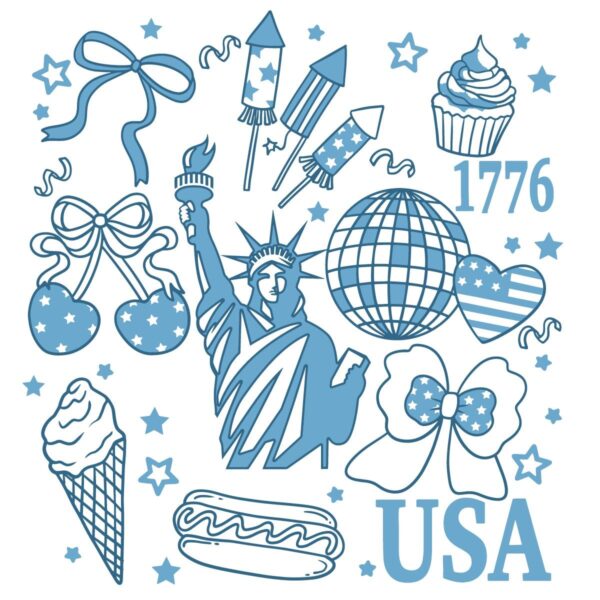 Retro America Coquette Preppy 4Th Of July PNG