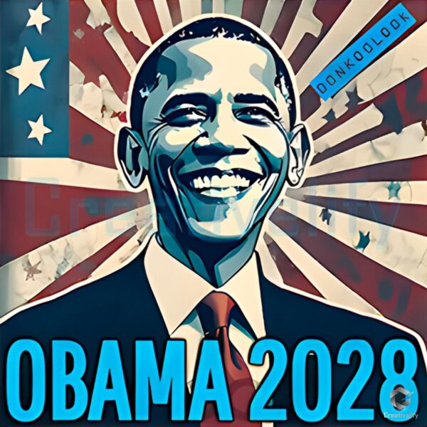 Retro Barack Obama 2028 PNG with American Flag Design