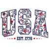 Retro Floral Usa Est 1776 4Th Of July Faux Embroidery PNG