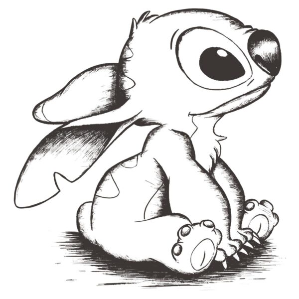 Stitch Sitting Sketch Hand Drawn Style PNG