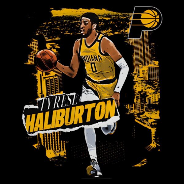 Tyrese Haliburton Indiana Pacers Basketball City Skyline PNG