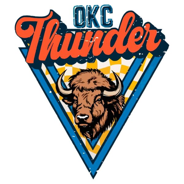 Vintage Oklahoma City Thunder Retro Bison Triangle Basketball PNG