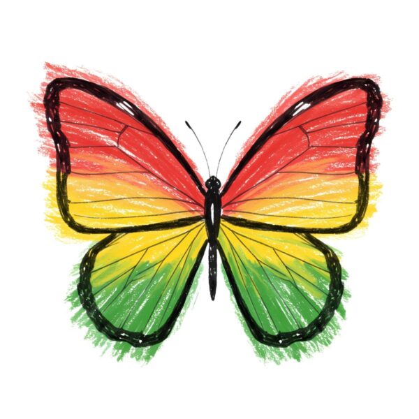 Brushstroke Juneteenth Butterfly Red Yellow Green PNG