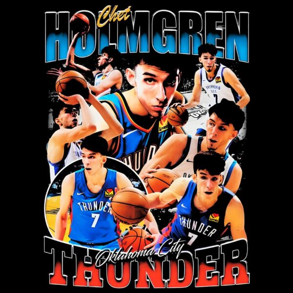 Chet Holmgren Oklahoma City Thunder Retro Basketball Collage PNG