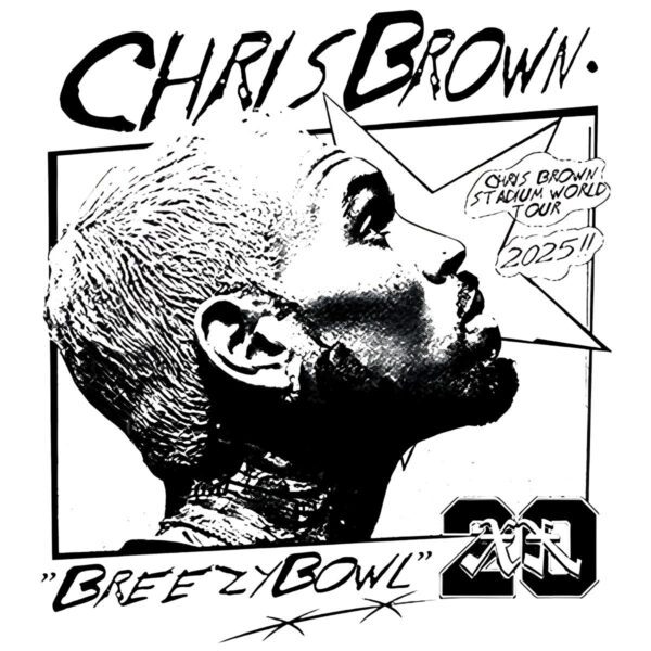 Chris Brown Breezy Bowl World Tour 2025 Comic Poster Style PNG