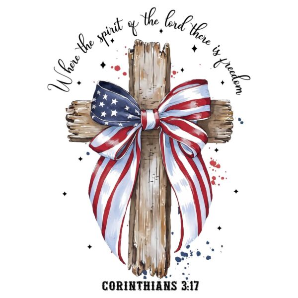 Coquette Bow American Flag Cross Patriotic Christian PNG
