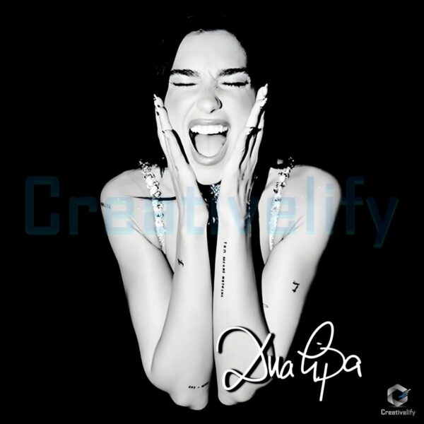 Dua Lipa Screaming Black And White Portrait Signature Style PNG