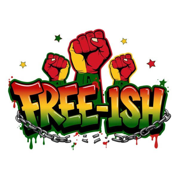 Free Ish Juneteenth Black Power Fist Broken Chains PNG