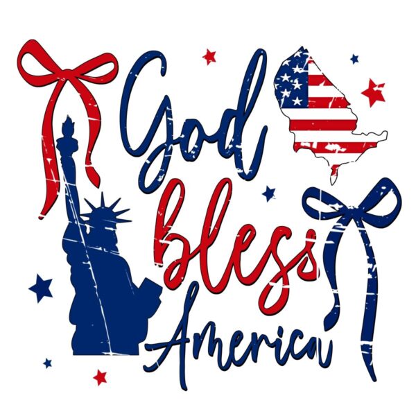 God Bless America Usa Flag Map Liberty Bow 4Th Of July PNG