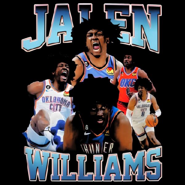 Jalen Williams Oklahoma City Thunder Retro Basketball Action Collage PNG