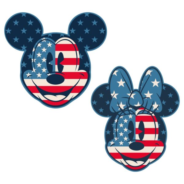 Mickey And Minnie Head With American Flag Pattern SVG