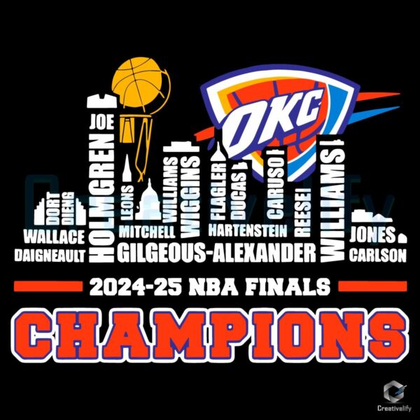 Oklahoma City Thunder 2025 Nba Finals Champions Player Skyline SVG