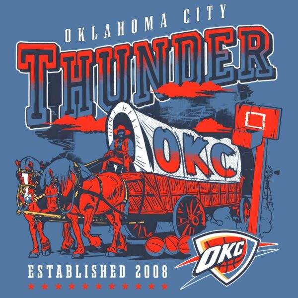 Oklahoma City Thunder Pioneer Wagon Scene Retro Basketball PNG