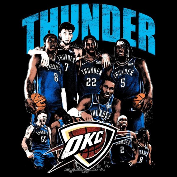Oklahoma City Thunder Team Retro Blue Basketball Players Collage PNG