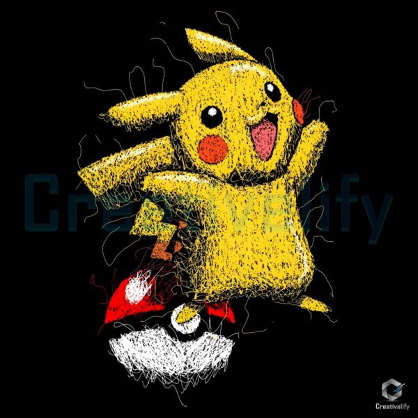 Pokemon Pikachu Scribble Art Style Electric Mouse Joyful Pose PNG