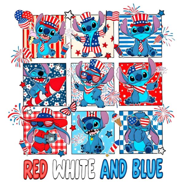 Red White And Blue Stitch Fourth Of July Usa Celebration PNG