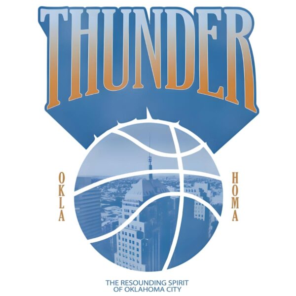 Resounding Spirit Of Oklahoma City Thunder Vintage Basketball Skyline PNG