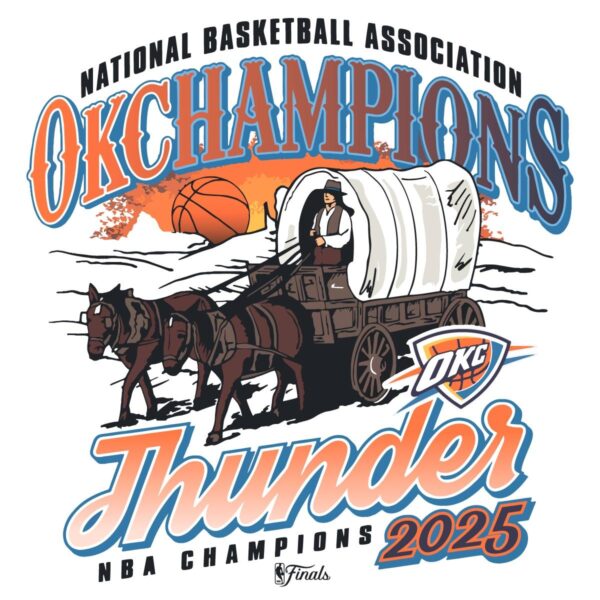 Retro Oklahoma City Thunder Wagon Ride Nba Champions 2025 PNG